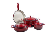 Set vase fonta emailata, 7 piese, roșu