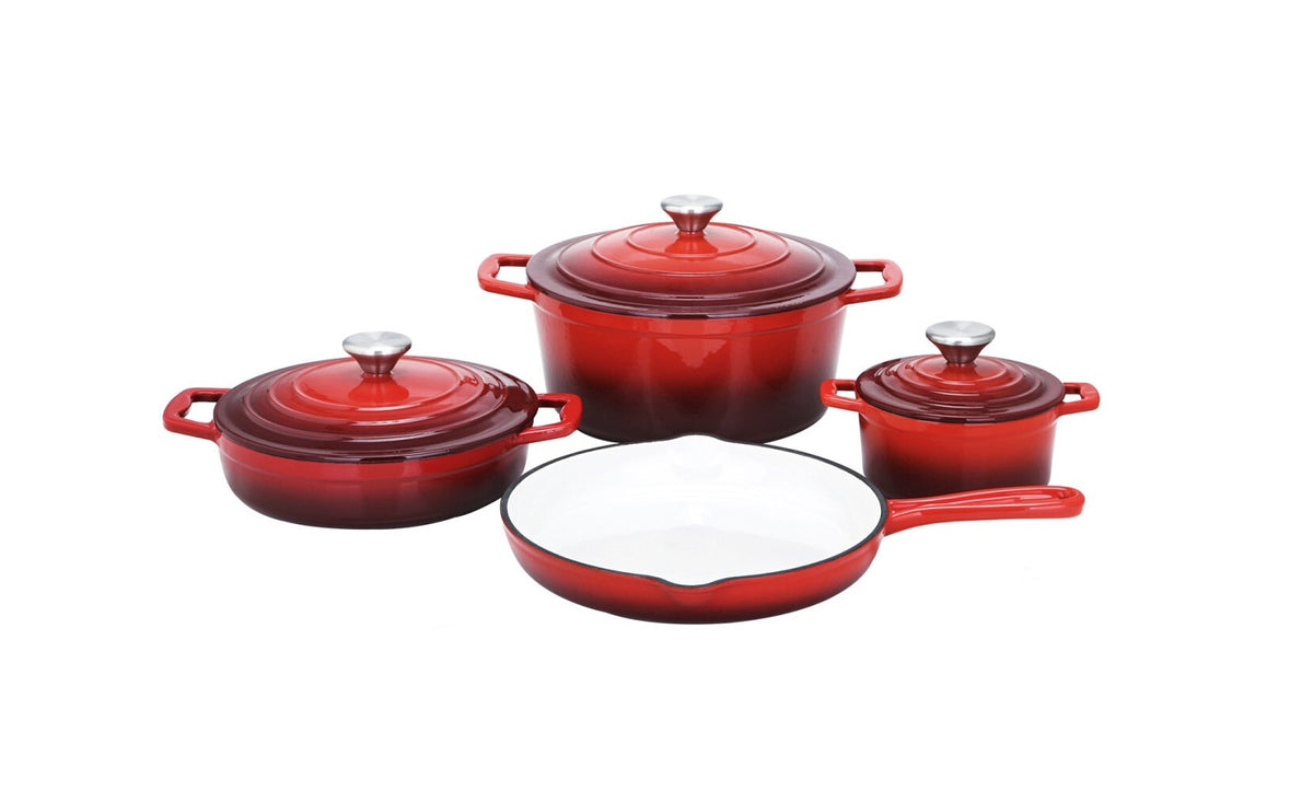 Set vase fonta emailata, 7 piese, roșu - imagine produs