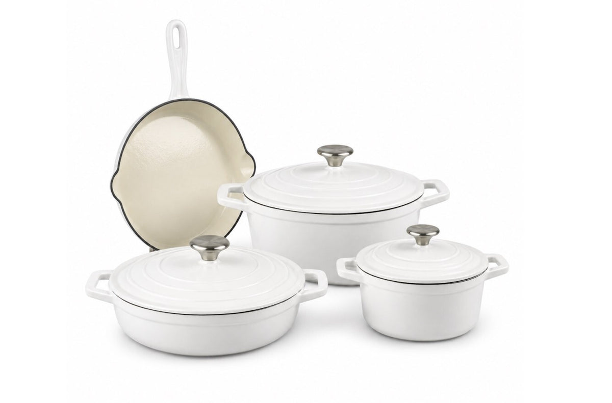 Set vase fonta emailata, 7 piese, alb