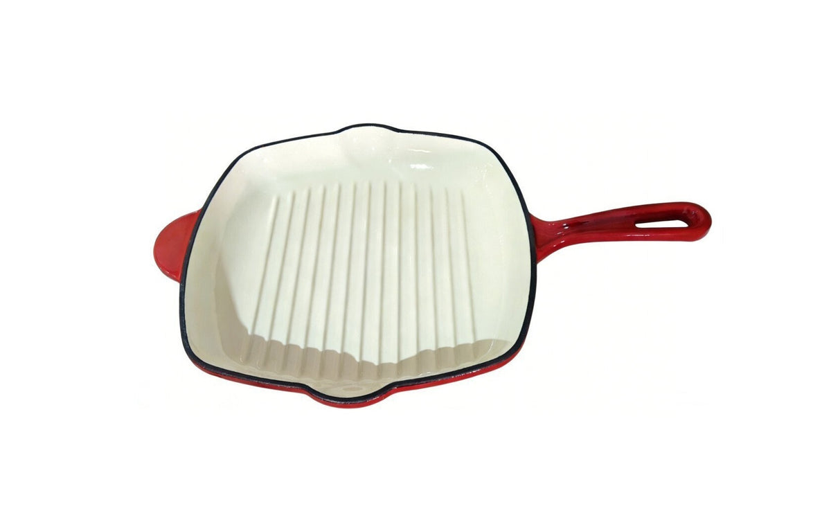 Tigaie grill din fonta emailata, rosie 26 x 26 cm - imagine produs