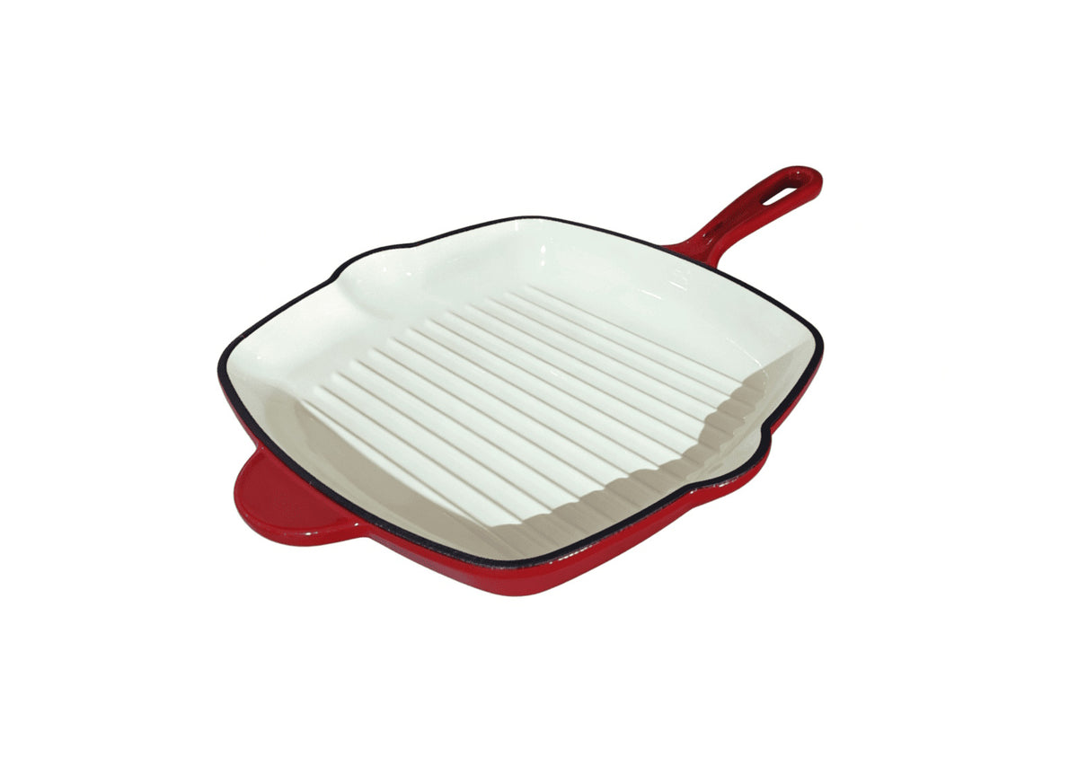 Tigaie grill din fonta emailata, rosie 26 x 26 cm - imagine produs