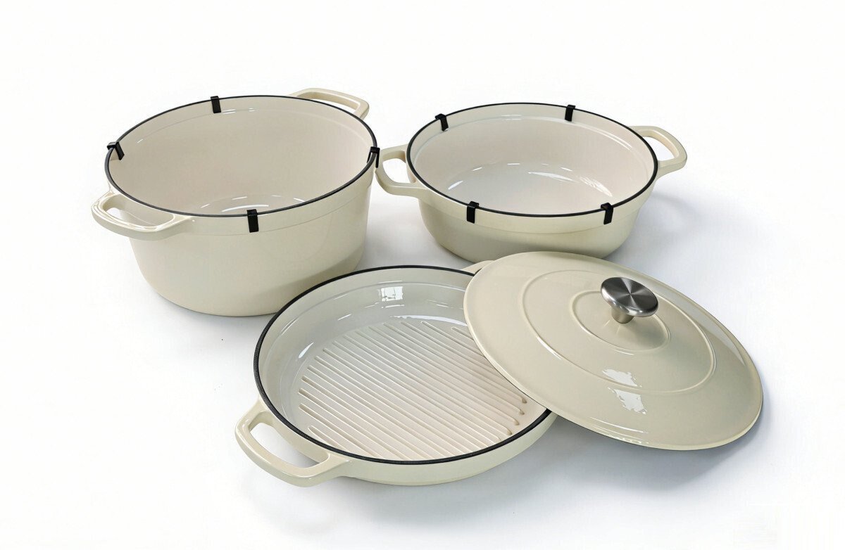 Set vase fonta emailata 4 buc, ivory - imagine produs