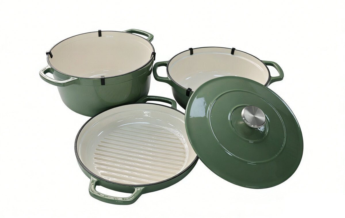 Set vase fonta emailata 4 buc, verde - imagine produs