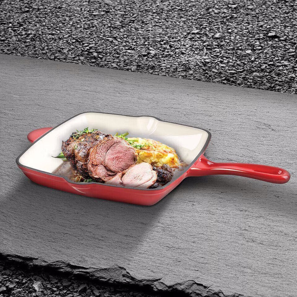 Tigaie grill din fonta emailata, rosie 26 x 26 cm - imagine produs