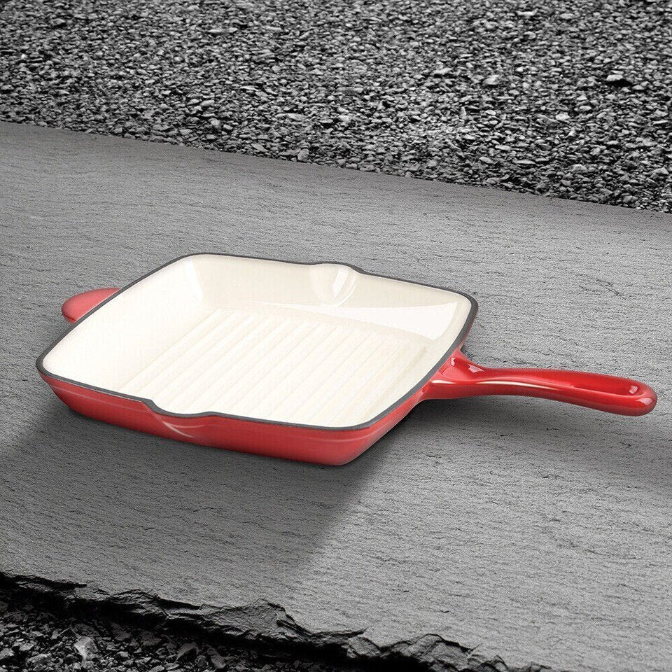 Tigaie grill din fonta emailata, rosie 26 x 26 cm - imagine produs