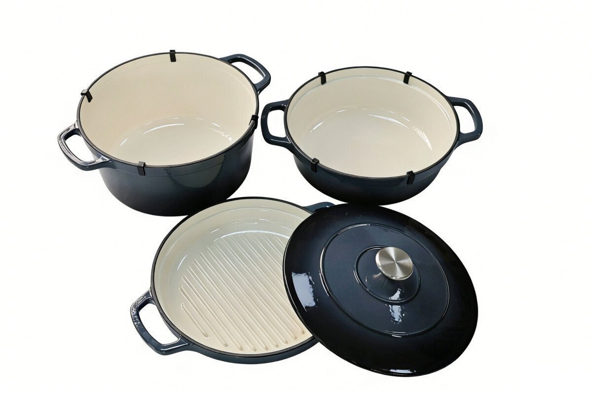 Set vase fonta emailata 4 buc, gri - imagine produs
