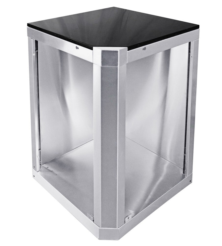Bucătărie outdoor în L din inox cu grătar, frigider, chiuvetă și blat Quartz