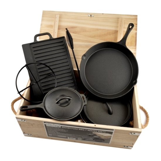 Image for Set vase din fonta BBQ&Grill in lada din lemn, 9buc