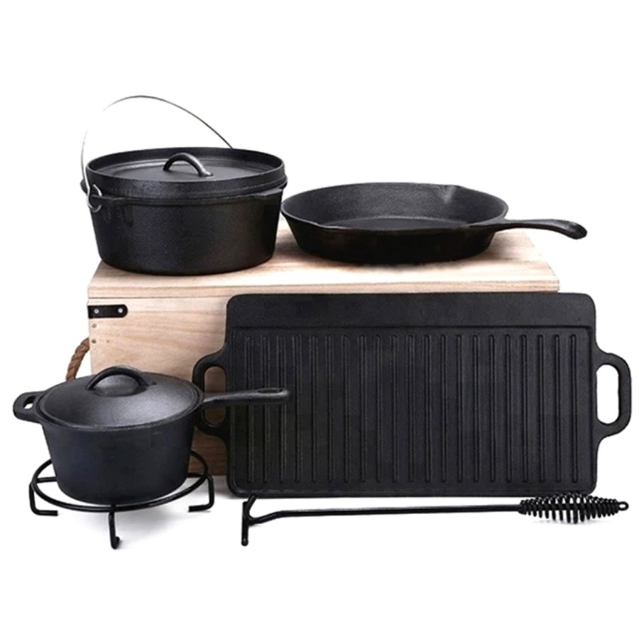 Image for Set vase din fonta BBQ&Grill in lada din lemn, 9buc
