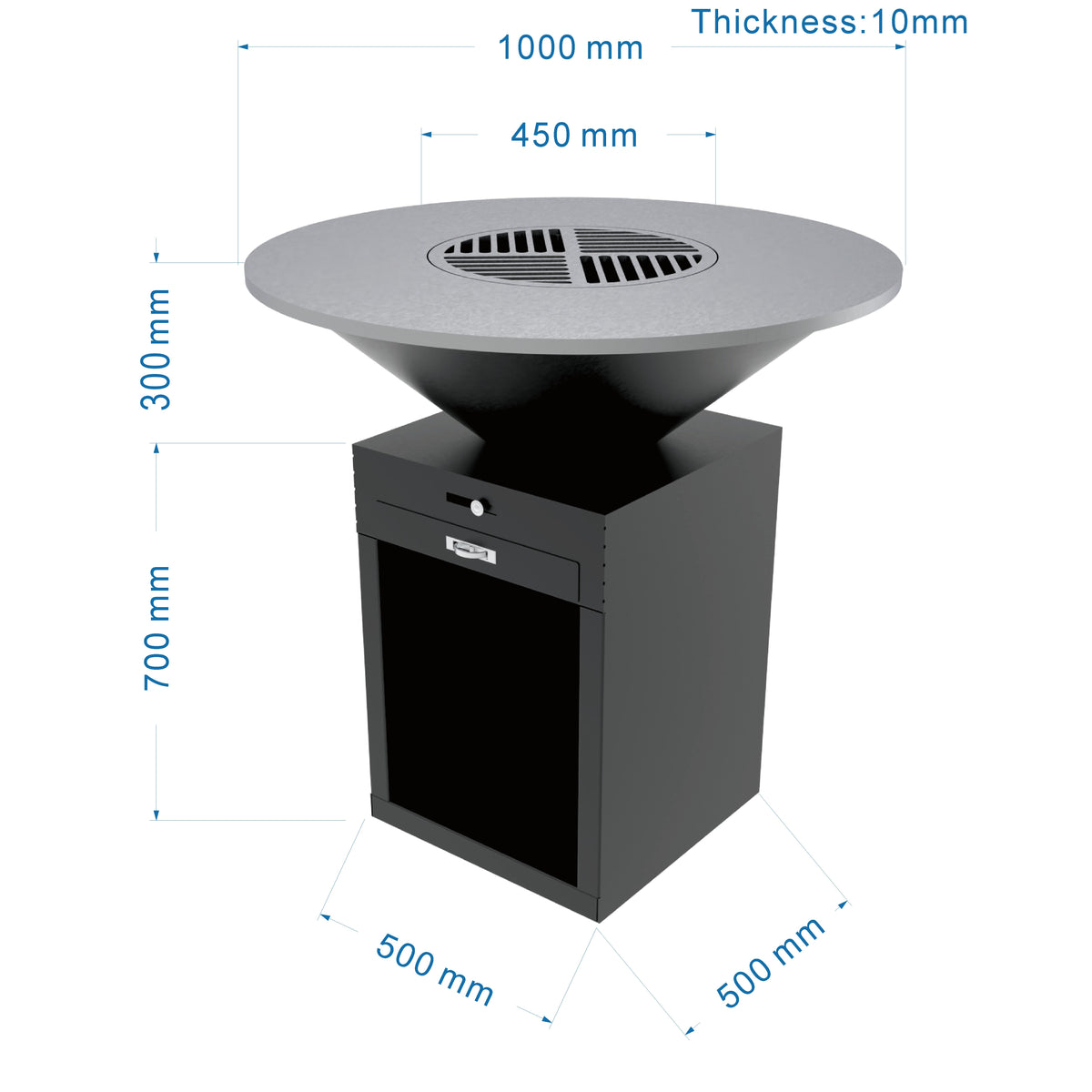 Gratar pe lemne D1000*H1000mm, greutatea 115kg, negru