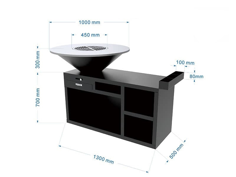 Gratar pe lemne L1300*D1000*H1000mm, greutatea 162kg, negru