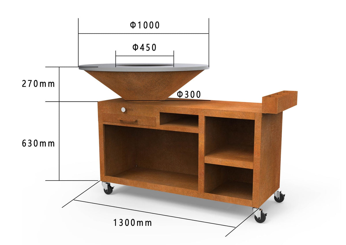 Gratar pe lemne  L1300*D1000*H1000mm, greutatea 152kg, rustic