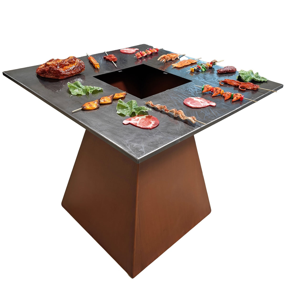 Gratar pe lemne L1000*W1000*H900mm, greutatea 125kg, rustic