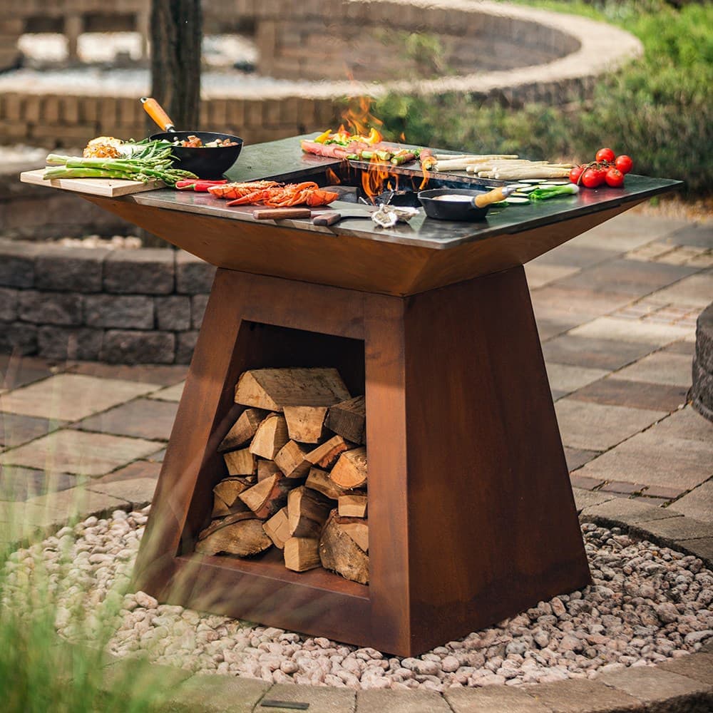 Gratar pe lemne L1000*W1000*H900mm, greutatea 125kg, rustic