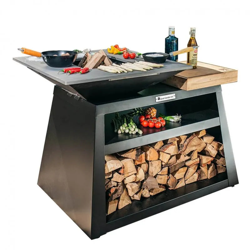 Gratar pe lemne L1300*D1000*H900mm, greutatea 180kg, negru