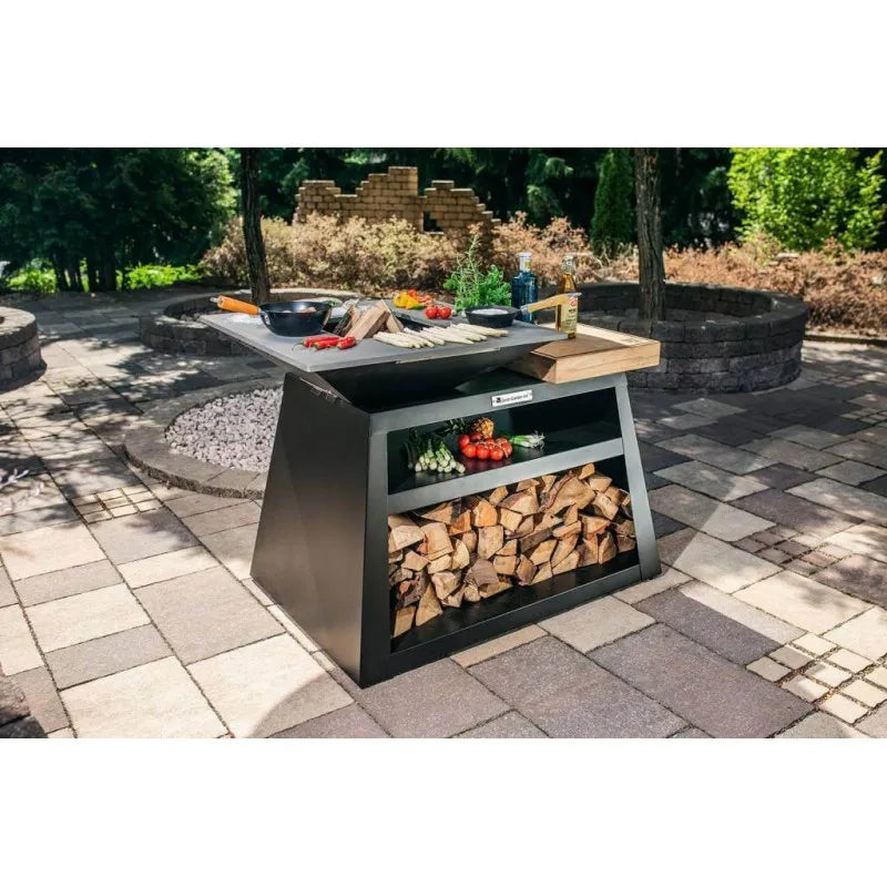 Gratar pe lemne L1300*D1000*H900mm, greutatea 180kg, negru