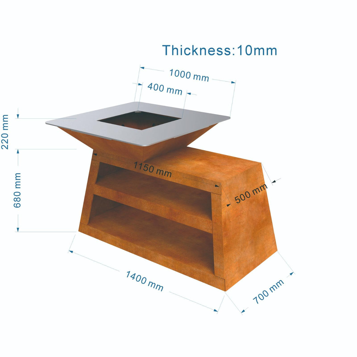 Gratar pe lemne L1300*D1000*H900mm, greutatea 115kg, rustic