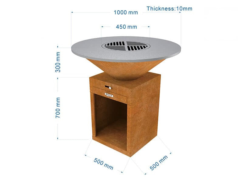 Gratar pe lemne D1000*H1000mm, greutatea 105kg, rustic