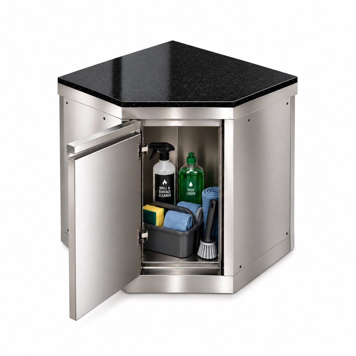 Modul de colț pentru bucătărie de exterior din inox cu ușă și blat din Quartz