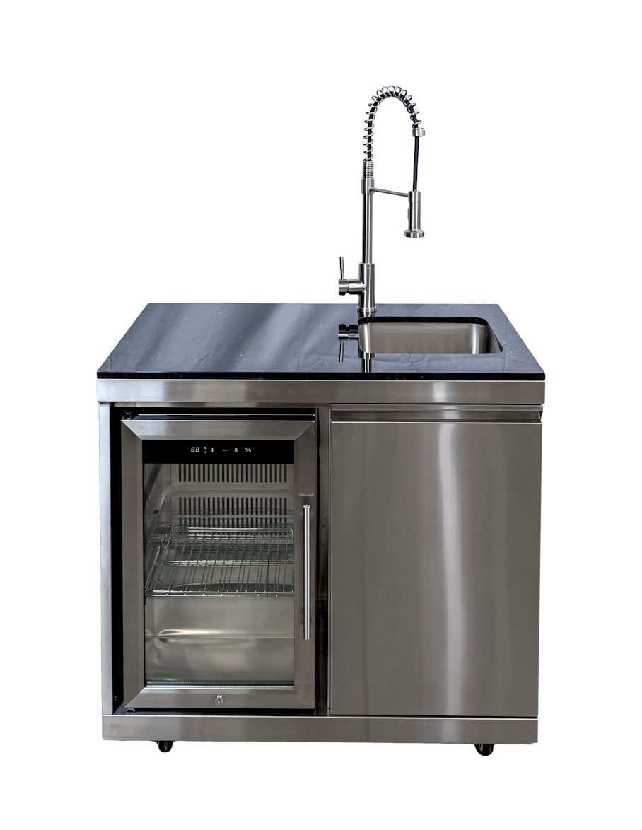 Bucatarie modulara exterioara din inox si blat Quart