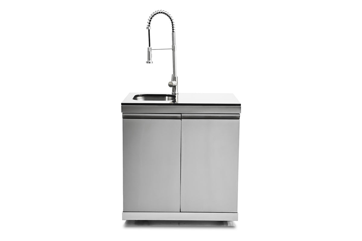 Bucătărie modulară de exterior din inox cu grătar pe gaz Infrared, arzător posterior Infrared, aragaz, chiuvetă, organizatoare și blat din quartz