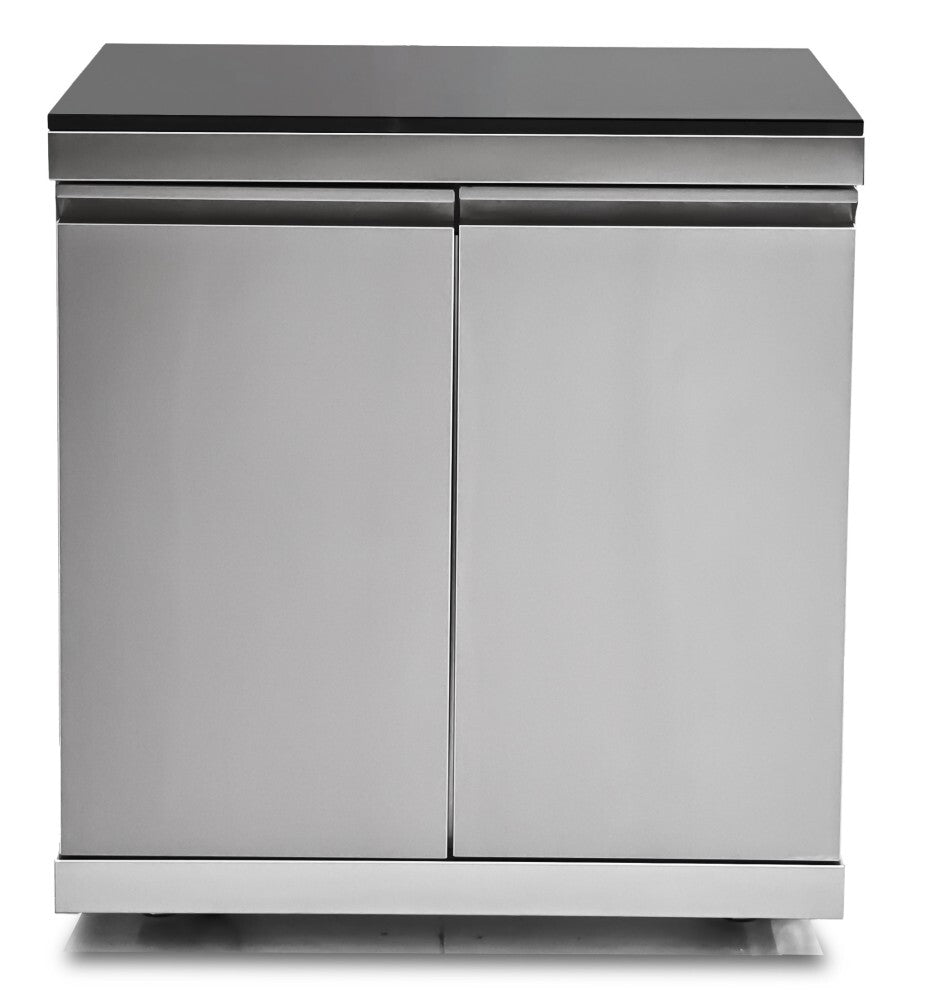 Bucătărie modulară de exterior în formă de L din inox cu grătar pe gaz, chiuvetă cu robinet, dulapuri și blat din piatră artificială Quartz