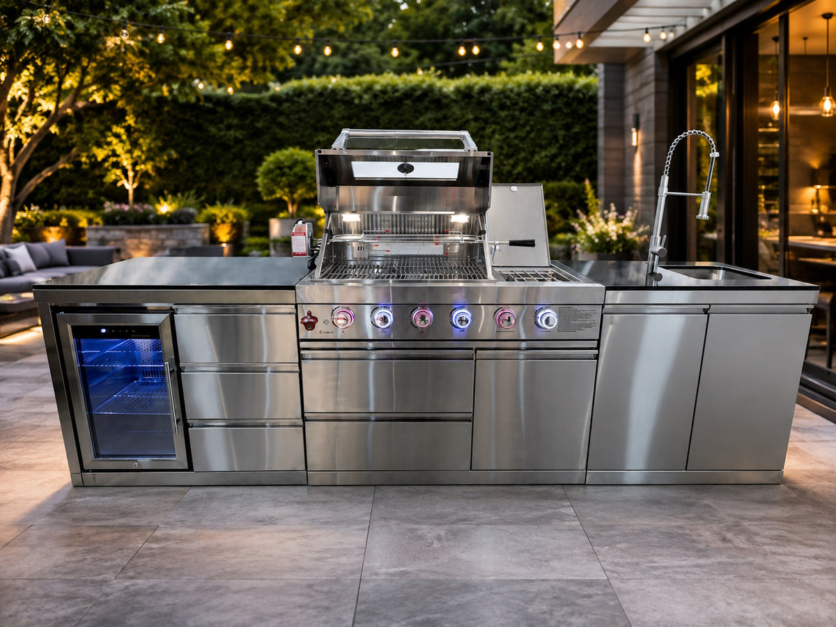 Bucatarie modulara de terasa din inox cu blat de Quart