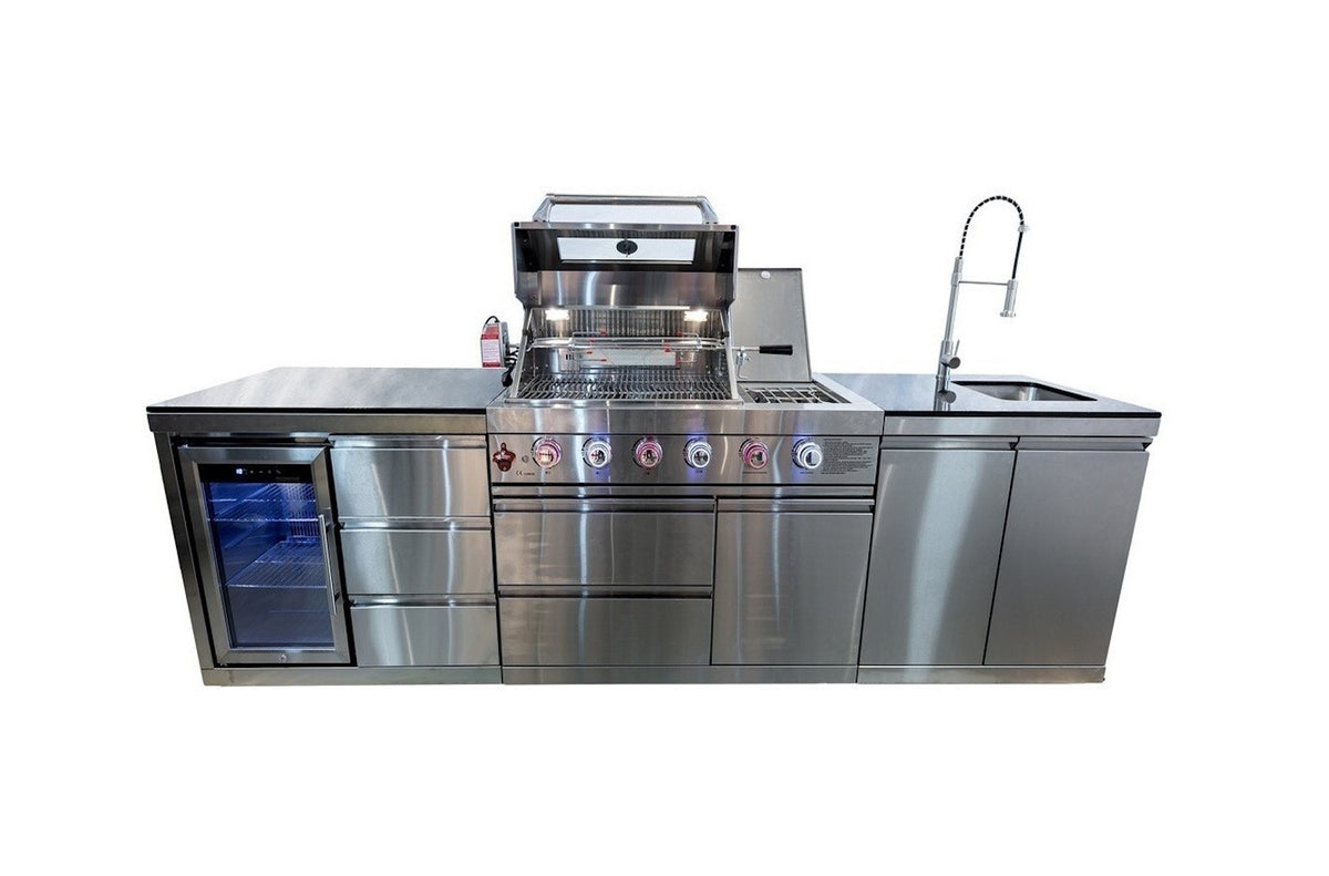 Bucatarie modulara de terasa din inox cu blat de Quart