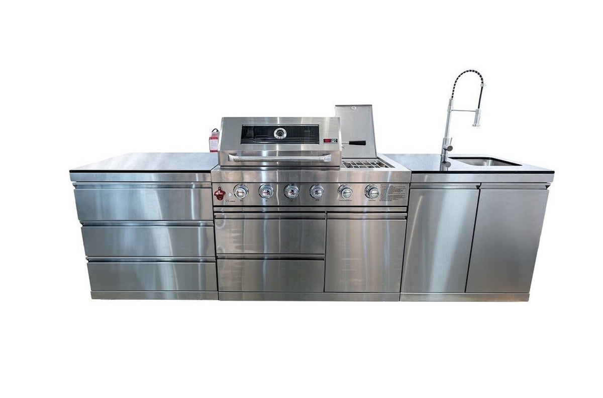Bucatarie modulara de exterior din inox si blat Quart