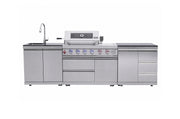 Bucătărie modulară de exterior din inox cu grătar pe gaz Infrared, arzător posterior Infrared, aragaz, chiuvetă, organizatoare și blat din quartz