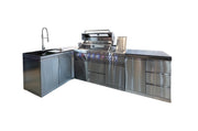 Bucătărie outdoor în L cu grătar, chiuvetă, dulap, 3 sertare și blat Quartz