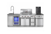 Bucătărie modulară de exterior Char-Broil Ultimate 3200 cu grătar TRU-Infrared, modul Steak Zone și modul cu o ușă, chiuvetă pe stânga, robinet și frigider