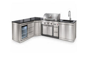 Bucătărie modulară de exterior Char-Broil Ultimate 3200 cu grătar TRU-Infrared, modul cu două uși, chiuvetă și robinet, modul cu frigider și 3 sertare și modul de colț cu ușă