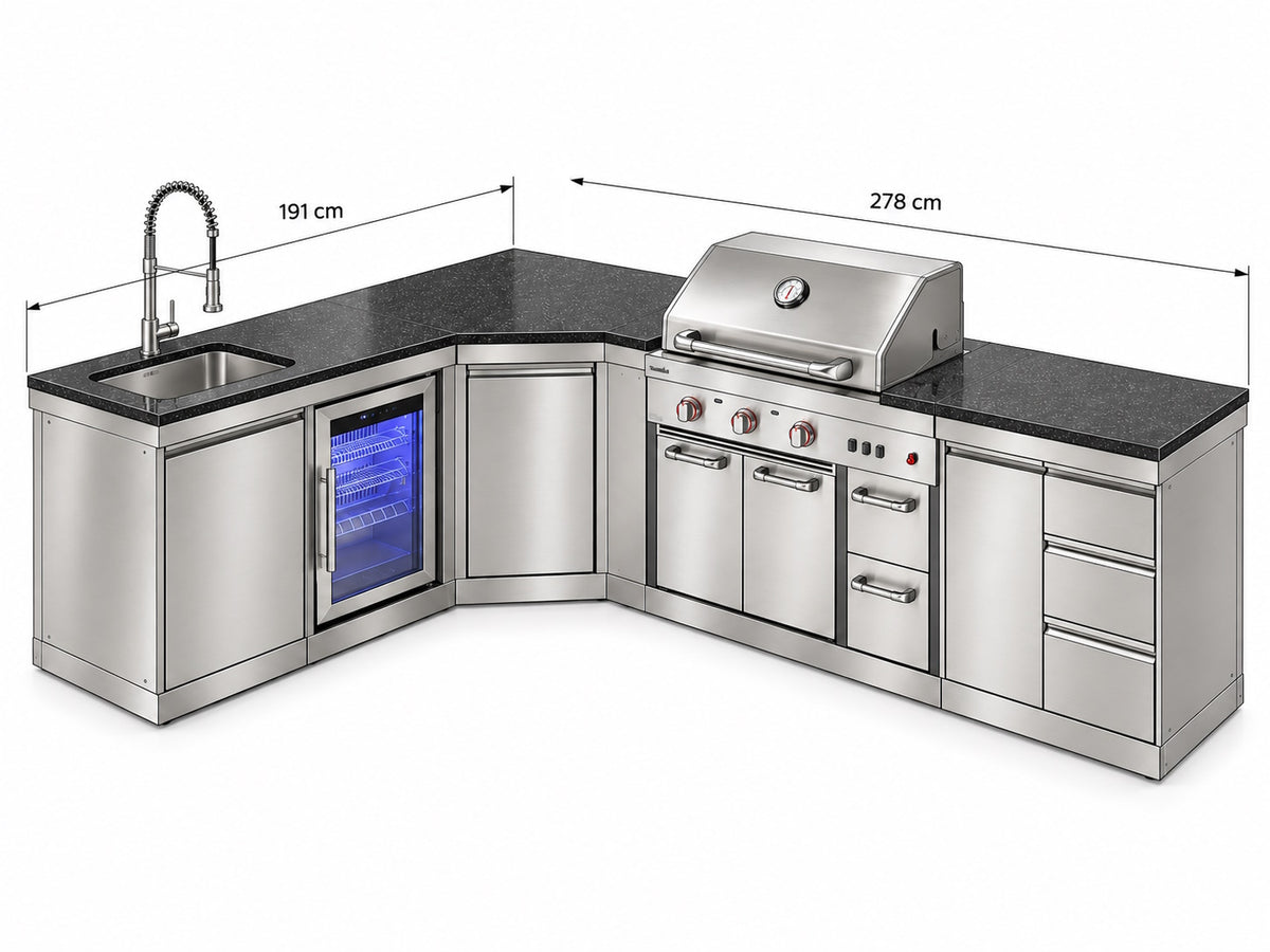 Bucătărie modulară Char-Broil Ultimate 3200 cu chiuvetă, frigider, 3 sertare și modul de colț