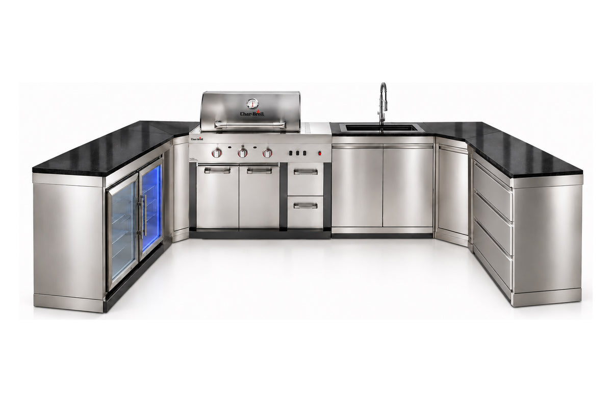 Bucătărie modulară Char-Broil Ultimate 3200 în formă de U cu chiuvetă, 2 frigidere și module de depozitare