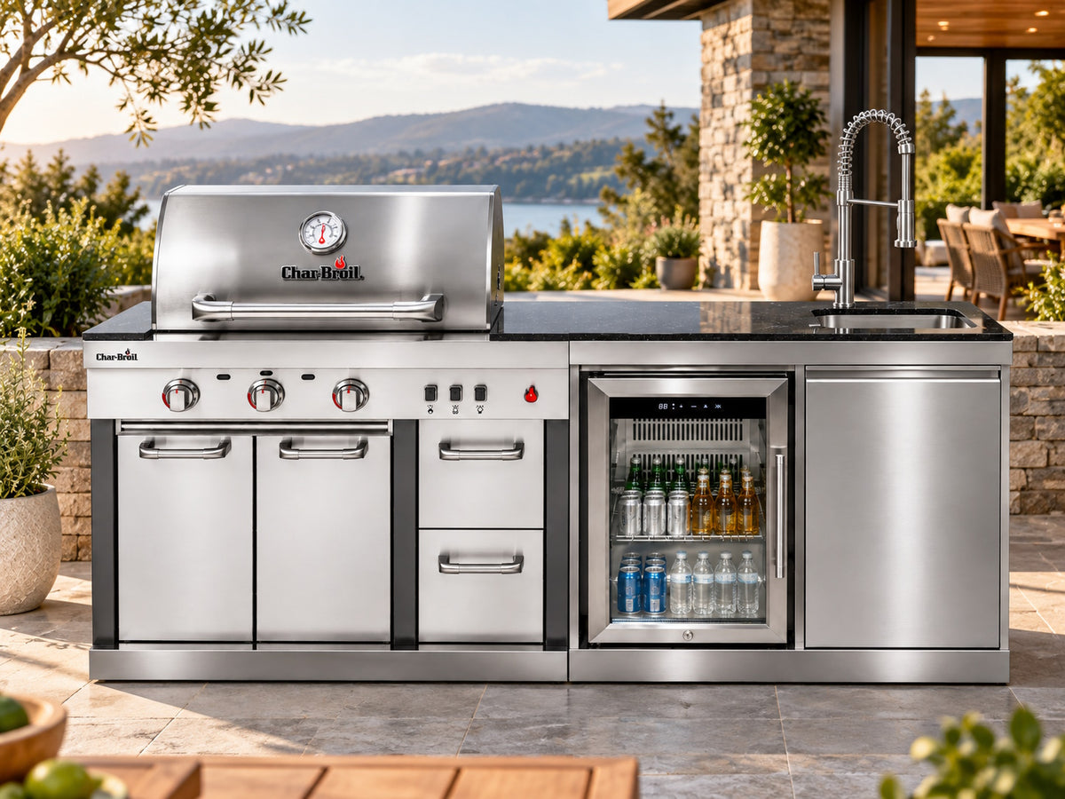 Bucătărie modulară de exterior Char-Broil Ultimate 3200 cu grătar TRU-Infrared, frigider și modul cu chiuvetă