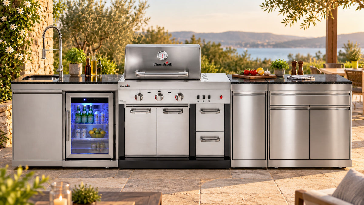 Bucătărie modulară Char-Broil Ultimate 3200 cu chiuvetă, frigider, 2 coșuri glisante și modul cu 2 uși și sertar