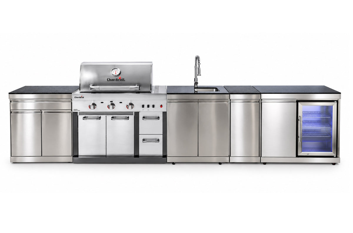 Bucătărie modulară Char-Broil Ultimate 3200 cu frigider, chiuvetă pe dreapta, 2 coșuri glisante și modul cu 2 uși și sertar