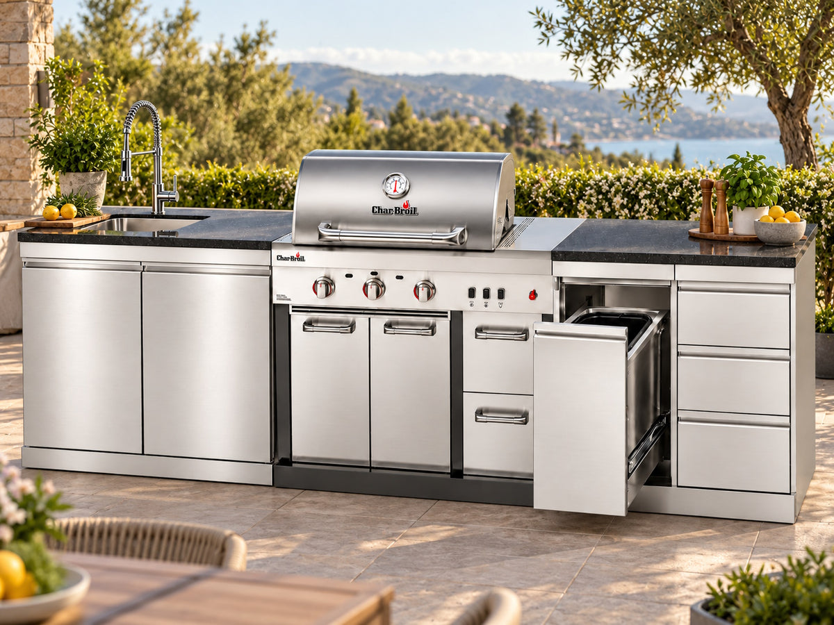Bucătărie modulară Char-Broil Ultimate 3200 cu chiuvetă, compartiment pentru coș de gunoi și 3 sertare