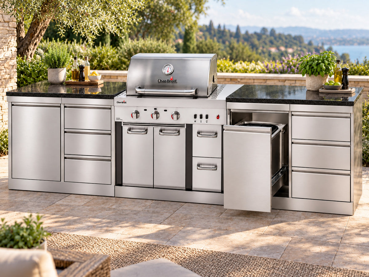 Bucătărie modulară Char-Broil Ultimate 3200 cu compartiment pentru coș de gunoi, 3 sertare și modul organizator cu 3 sertare