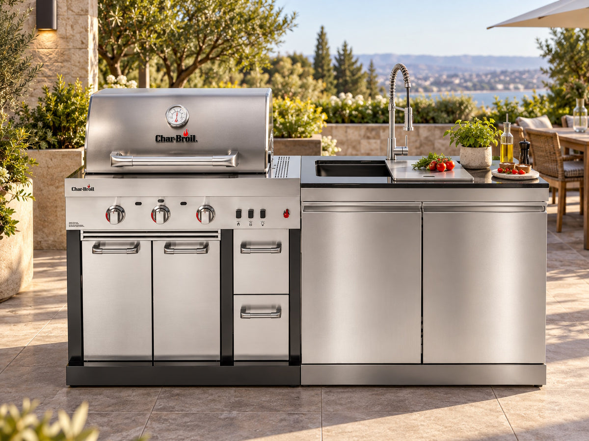 Bucătărie modulară de exterior Char-Broil Ultimate 3200 cu grătar TRU-Infrared și modul cu două uși, chiuvetă și robinet