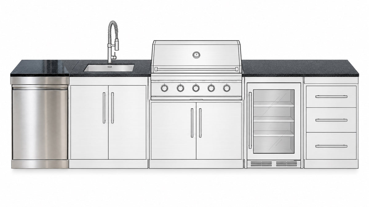Modul organizator p/u bucătărie de exterior din inox cu 2 coșuri glisante și blat din Quartz