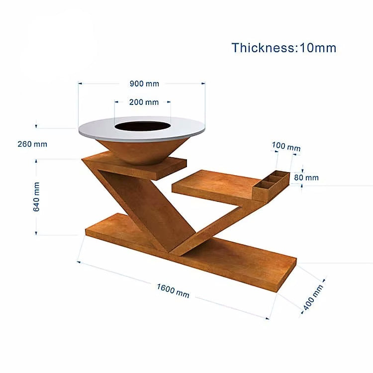 Gratar pe lemne L1700*D900*H900mm, greutatea 180kg, rustic