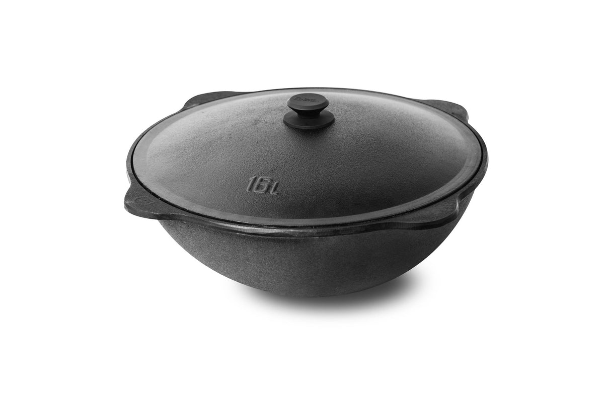 Ceaun din fontă 16L cu capac (fund plat)