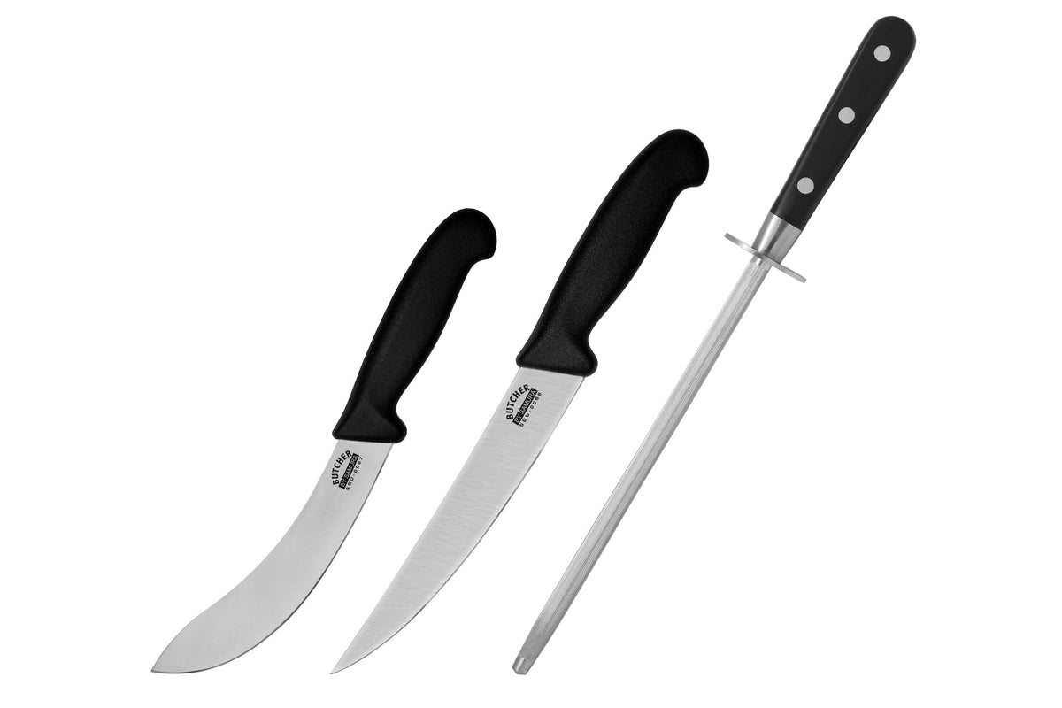 Set 2 cuțite & 1 musat Samura Butcher p/u jupuit, feliator, AUS-8 HRC-58