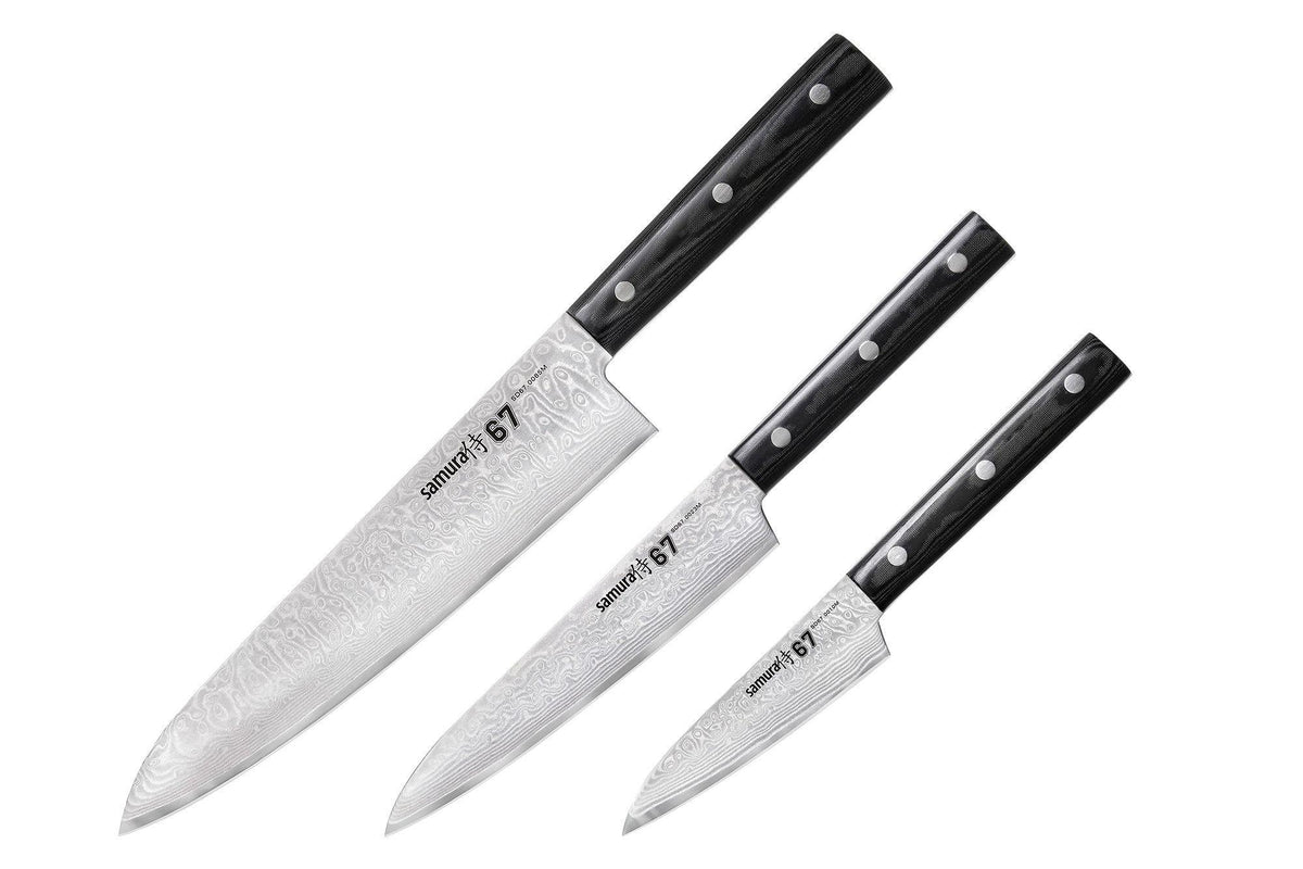 Samura cuțit Damascus universal set 3 buc/oțel Damasc 67 straturi HRC-61