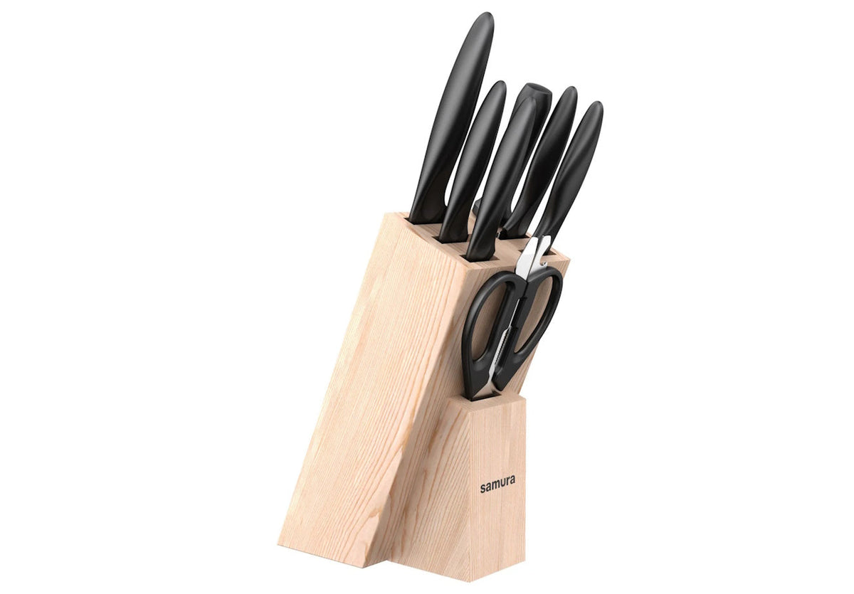 Set Samura Mojo, 6 cuțite, 1 foarfeca, 1 musat, 1 suport