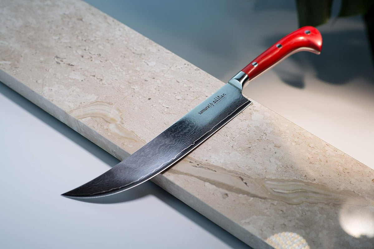 Cuțit Samura Sultan pichak Chef rosu 7"/164mm, oțel Damasc VG-10 67 de straturi,