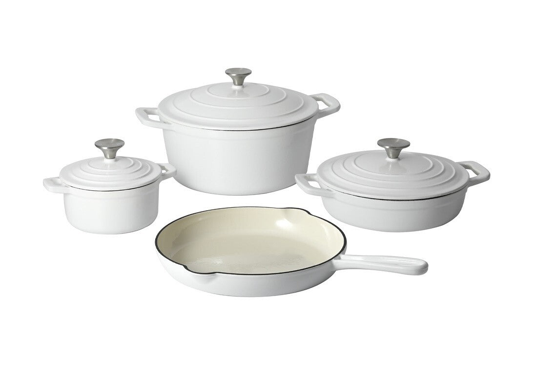 Set vase fonta emailata, 7 piese, alb - imagine produs